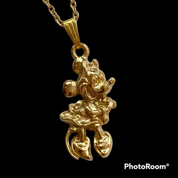 Gold Minnie Mouse Necklace Vintage Pendant Plated 20" Disney Disneyana Mickey - Picture 3 of 12